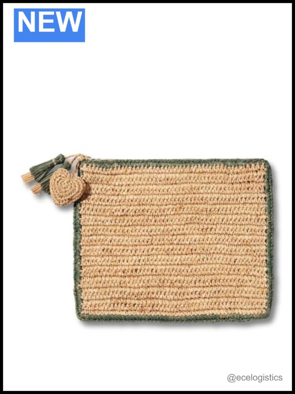 Woven Raffia Clutch with Tassel Detail - Large Size, Zipper Closure, Cotton